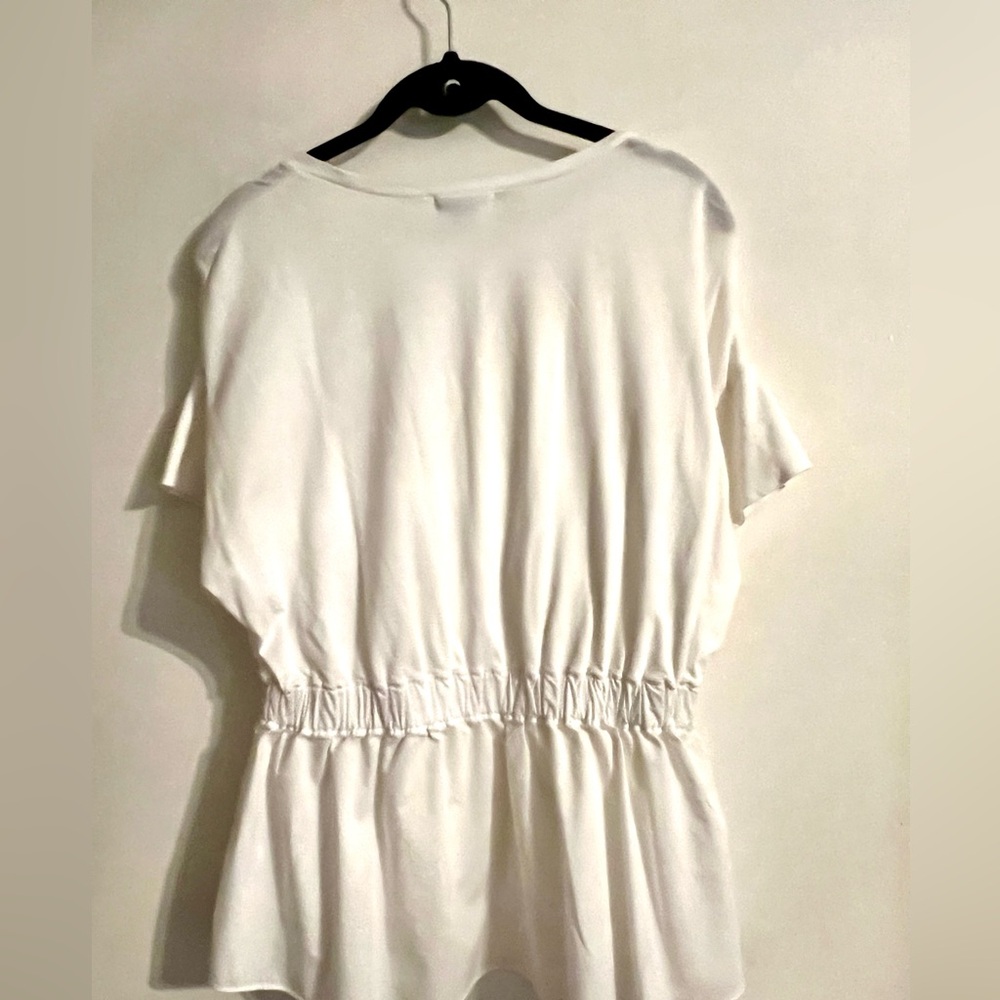 Halogen White Short-Sleeve Peplum Soft Girl/Classic Preppy Tee-Size XS - Picture 2 of 5